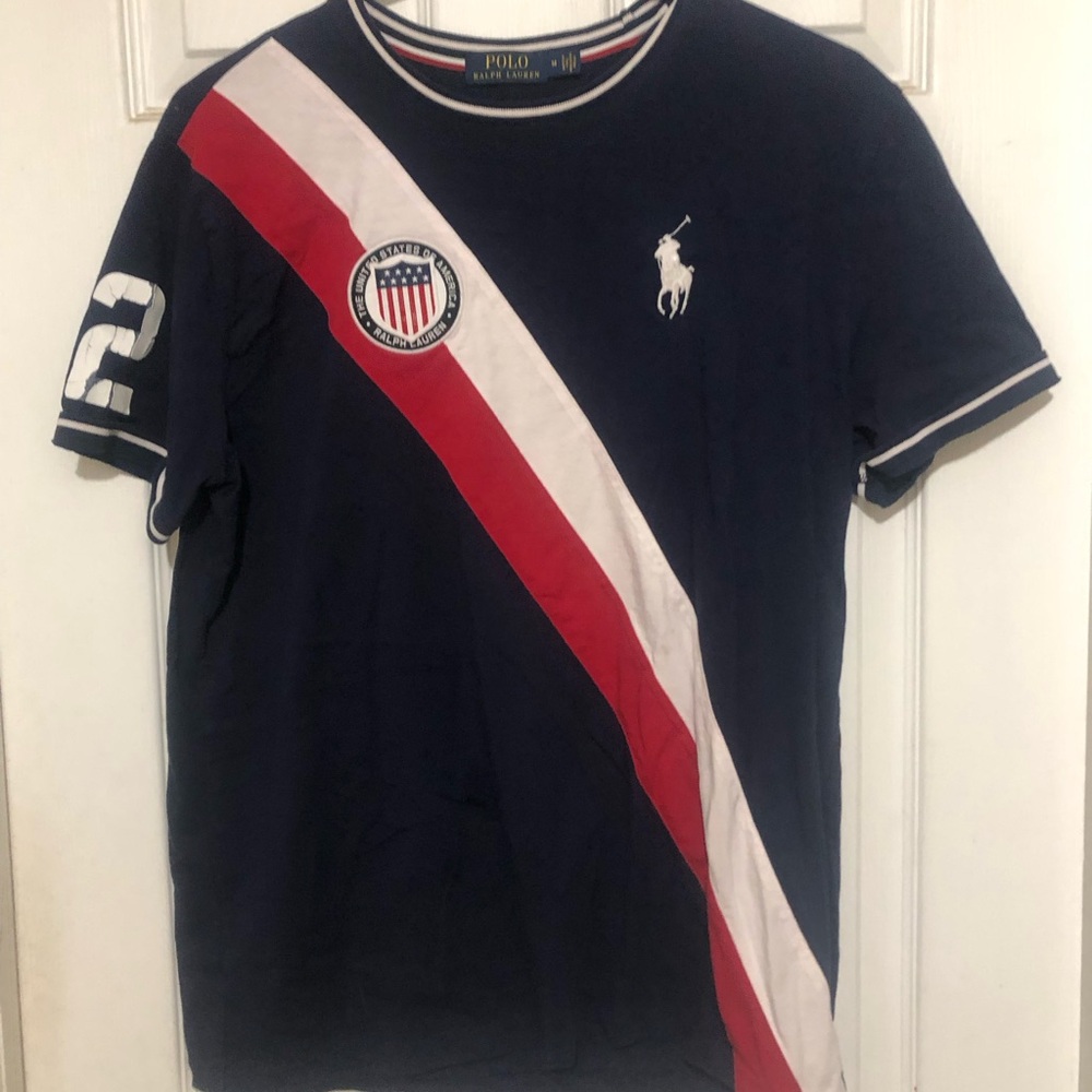 Ralph Lauren Navy Shirt with Red and White Stripes